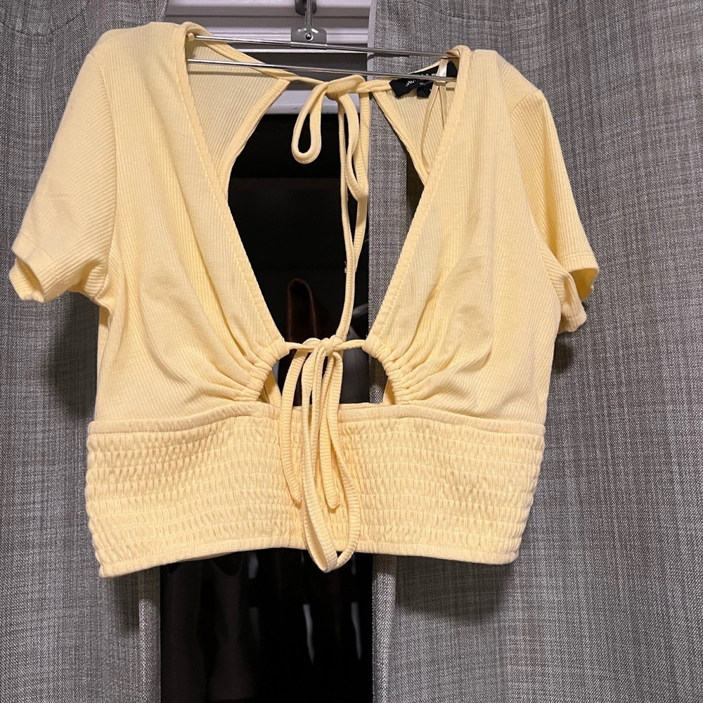 Mixed Threads Yellow Tie-Back Crop Top